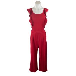 NEW PrettyGarden Red Sleeveless Ruffle Cutout Tie Back Wide Leg Jumpsuit Size M